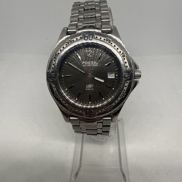 Fossil AM3198 Men's Blue/Black Dial Silver Stainless Steel Quartz Watch Date - Picture 1 of 16